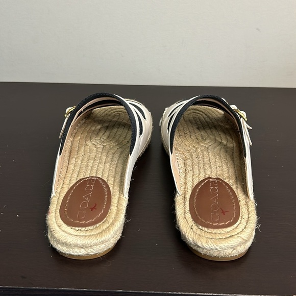 COACH Devon Espadrille Sandal Leather Slip On Slide Shoe Black White Sz 5 NEW - Picture 6 of 13